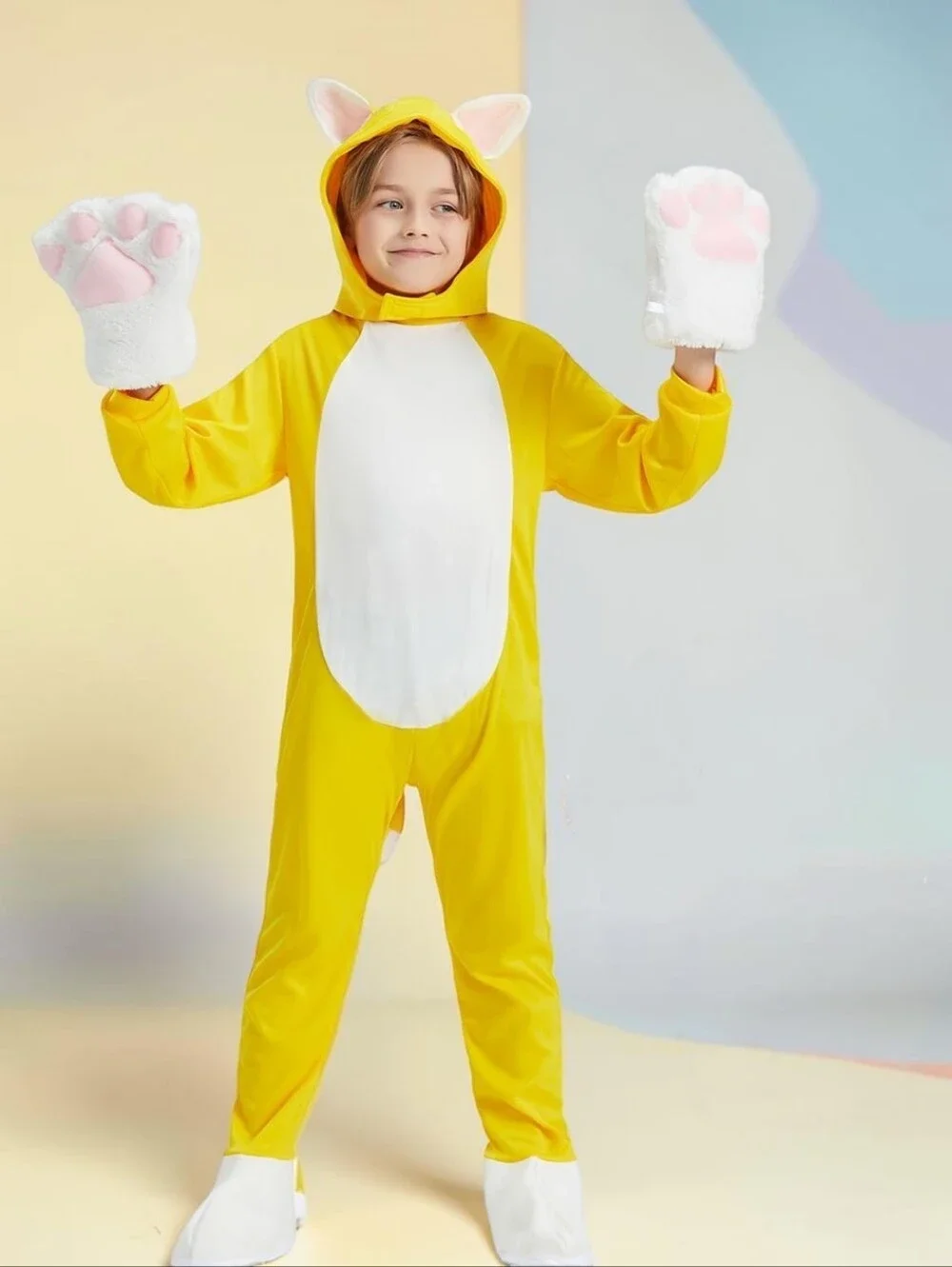 Kid's Yellow Cat Costume Inspired By Mario Bros Cat Mario, S